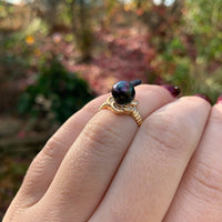 18k Yellow Gold Tahitian Black Pearl Ring with Diamonds (#J6340)