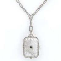14k White Gold Genuine Natural Rock Crystal Quartz Necklace w/Cast Links #J6196