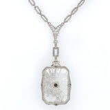14k White Gold Genuine Natural Rock Crystal Quartz Necklace w/Cast Links #J6196