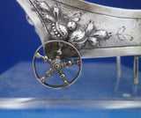 German .800 Silver Bowl Wheelbarrow Form Movable Wheels Repoussed Fruit (#6836)