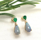 14k Gold Genuine Natural Emerald and 2.84ct TW Boulder Opal Drop Earrings #J7516