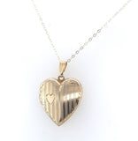 14k Yellow Gold Heart Locket Pendant with Engraved Stripes Jewelry (#J6231)