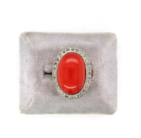 18k Gold and Platinum Genuine Natural Ox Blood Coral and Diamond Ring (#J5398)