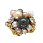 18k Yellow Gold Black White and Pink Pearl and Diamond Ring Size 6.5 (#J7080)