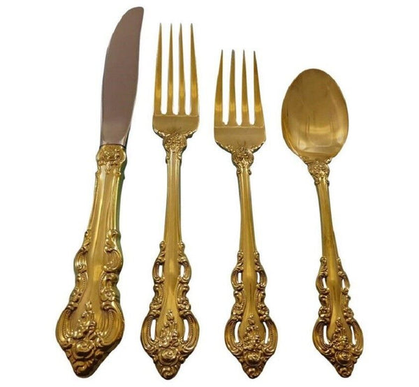 El Grandee by Towle Sterling Silver Flatware Service 12 Set Vermeil Gold 48 Pcs