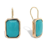 Pair 14k Gold Genuine Natural Kingman Turquoise Rectangular Drop Earrings #J6976