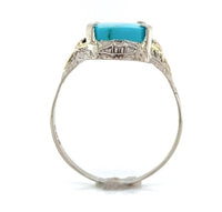 10k Gold Genuine Natural Turquoise Ring w/ Rose and Green Gold Flowers (#J6565)