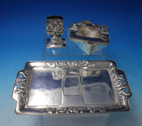 Japanese Sterling Silver Smoking Set 3pc with Applied Flowers Leaves (#6071)