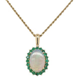 14k Yellow Gold 2.83 Carat Australian Genuine Opal Pendant w/ Emeralds (#J7450)