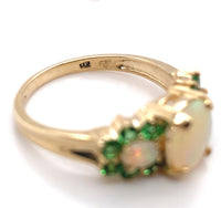 14k Yellow Gold Ring with Australian Opals and Green Tsavorite Garnets (#J6457)