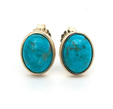 14k Gold 3.05ct TW Genuine Natural Kingman Turquoise Stud Earrings (#J6110)
