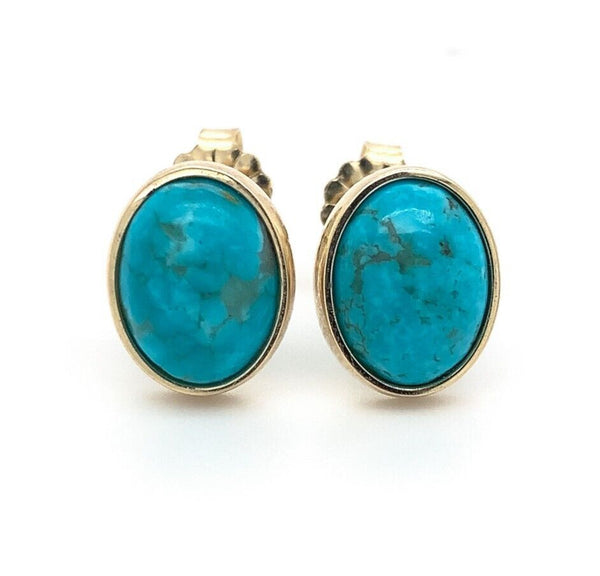 14k Gold 3.05ct TW Genuine Natural Kingman Turquoise Stud Earrings (#J6110)