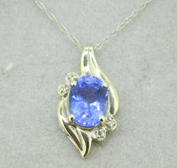 High Quality 14k Gold 2.15ct Genuine Natural Tanzanite Pendant w/Diamonds #J1709