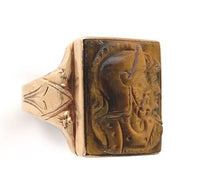 10k Gold Genuine Natural Tiger's Eye Men's Double Warrior Cameo Ring (#J6220)