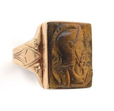 10k Gold Genuine Natural Tiger's Eye Men's Double Warrior Cameo Ring (#J6220)