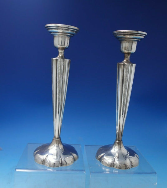 D R Sterling Co Sterling Silver Candlestick Pair Bright-Cut 10" #686 (#5813)