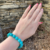 Genuine Natural Turquoise Bead Bracelet w/ Large Round 12mm Beads Elastic #J7550