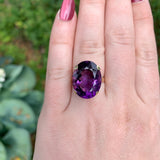 18k Yellow Gold 13.98 Carat Oval Genuine Natural Amethyst Ring Size 7 (#J7373)