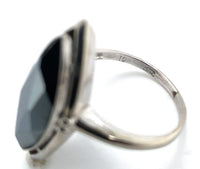 10k White Gold Marquise Navette Genuine Natural Hematite Ring Size 6.25 (#J6286)