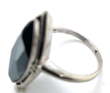 10k White Gold Marquise Navette Genuine Natural Hematite Ring Size 6.25 (#J6286)