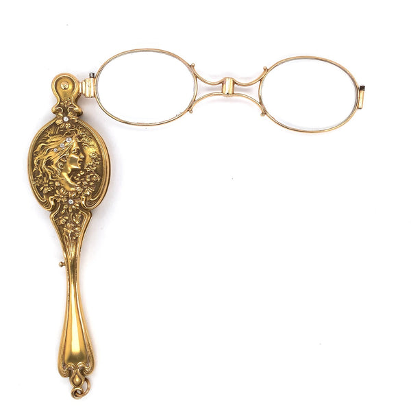 14k Yellow Gold Art Nouveau Krementz and Co Opera Glasses Lorgnette (#J5911)