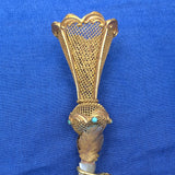 Gilt Tussie Mussie w/ Mesh Cup Mother of Pearl Shell Handle and Turquoise #J7460