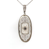 14k Gold Art Deco Genuine Natural Rock Crystal Quartz Filigree Pendant (#J6275)