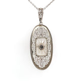 14k Gold Art Deco Genuine Natural Rock Crystal Quartz Filigree Pendant (#J6275)