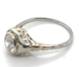 Art Deco 18k White Gold .60ct Genuine Natural Diamond Filigree Ring (#J6751)