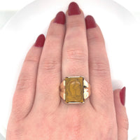 10k Yellow Gold Genuine Natural Tiger's Eye Men's Warrior Cameo Ring (#J6132)