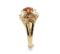 14k Yellow Gold Heavy Mandarin Orange Genuine Natural Garnet Diamond Ring #J6315