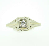 Art Deco 18k White Gold Genuine Natural Diamond Filigree Ring .10ct (#J738)