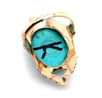 10k Yellow Gold 6.89 Carat Campito Genuine Natural Turquoise Ring  (#J6413)