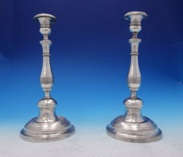 Portuguese .800-.850 Silver Candlestick Pair with Bands Handwrought (#3815)