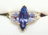 10k Gold Marquise 1.68ct Genuine Natural Tanzanite Ring with Diamonds (#J2643)