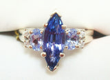 10k Gold Marquise 1.68ct Genuine Natural Tanzanite Ring with Diamonds (#J2643)