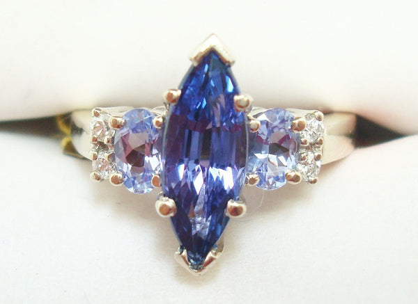 10k Gold Marquise 1.68ct Genuine Natural Tanzanite Ring with Diamonds (#J2643)