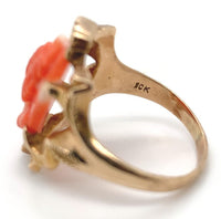 10k Yellow Gold Victorian Genuine Natural Coral Cameo Ring Size 6.5 (#J6299)
