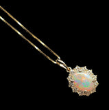 14k Yellow Gold .59ct Australian Genuine Opal Pendant w/ Diamond Halo (#J7428)