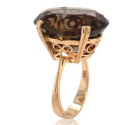 18k Ring with Large Oval Genuine Natural Smoky Quartz Size 6.75 (#J6606)