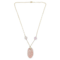 14k Yellow Gold Art Deco Carved Genuine Natural Rose Quartz Necklace (#J7180)