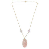14k Yellow Gold Art Deco Carved Genuine Natural Rose Quartz Necklace (#J7180)