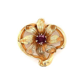 Art Nouveau 10k Yellow Gold .38ct Genuine Natural Ruby Flower Watch Pin (#J5621)