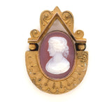 Victorian 14k Yellow Gold Genuine Natural Agate Cameo Pin / Pendant (#J6192)