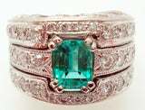 Heavy Platinum Fine Genuine Natural Emerald and Diamond Ring (#J2813)