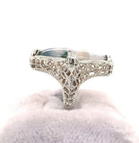 14k White Gold Moss Genuine Natural Agate Filigree Ring Jewelry (#J5748)