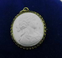 10k Yellow Gold White Lava Genuine Natural Cameo Pin Pendant (#J1036)
