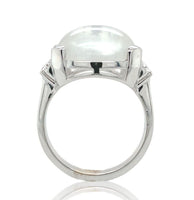 18k White Gold Large 8.68 Carat Genuine Natural Moonstone Diamond Ring (#J7008)