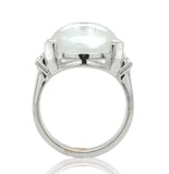 18k White Gold Large 8.68 Carat Genuine Natural Moonstone Diamond Ring (#J7008)