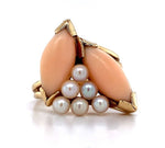 14k Yellow Gold Coral Ring with Akoya Pearls Size 5.5 Jewelry (#J5974)